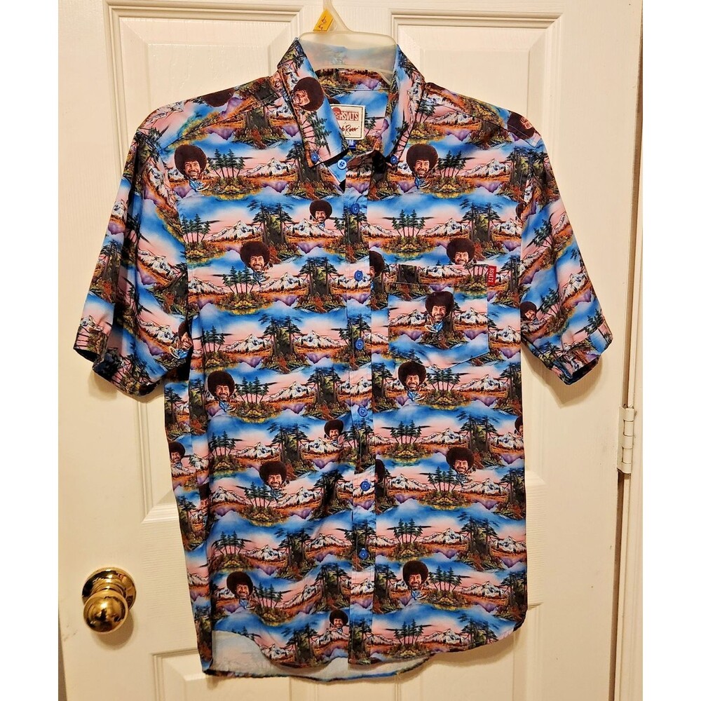 RSVLTS x Bob Ross KUNUFLEX Shirt Mens Medium AOP Halloween Costume Button Down
